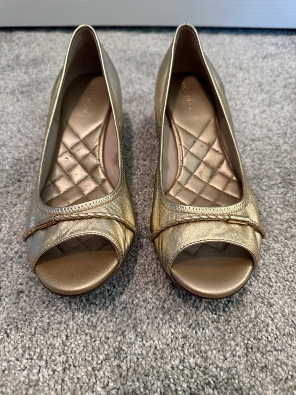 Cole Haan Metallic Gold Peep-Toe Heels